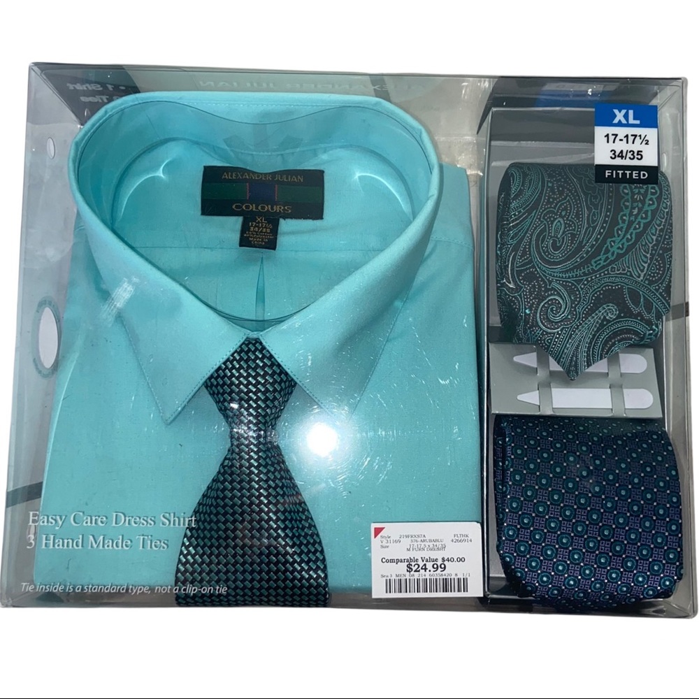 Turquoise men's long sleeve dress shirt and ties XL new with tags